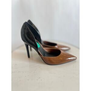 MARC FISHER d'ORSAY POINTED STILETTO HEELS PATENT LEATHER BROWN BLACK SIZE 7 1/2